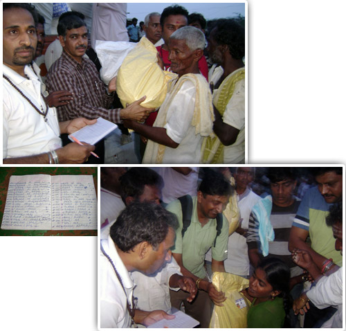 Volunteers and Devotees of Nithyananda Dhyanapeetam and other Social interest groups distributing the relief materials
