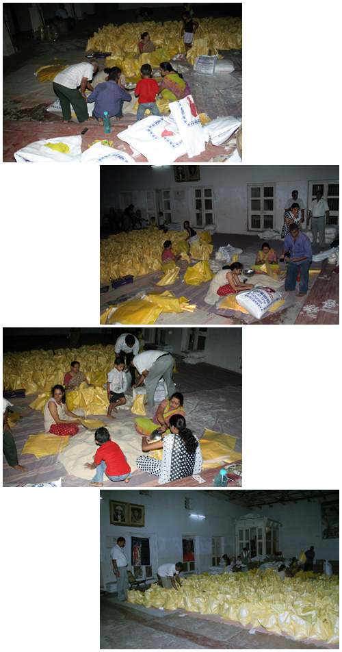 Food and other relief materials being packed
